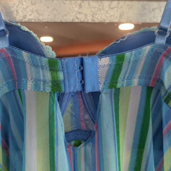 Vintage Y2k Fairy Rampage Medium Slip Striped Bustier Blue Green Chemise - Picture 8 of 13